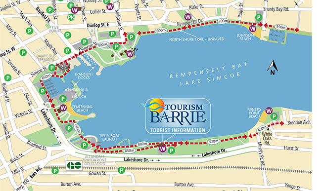 Illustration of the City of Barrie Waterfront Trail Map