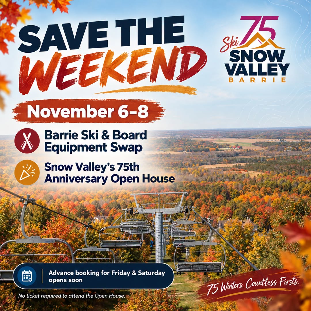 Promotional Graphic for Snow Valley's Ski & Board Swap