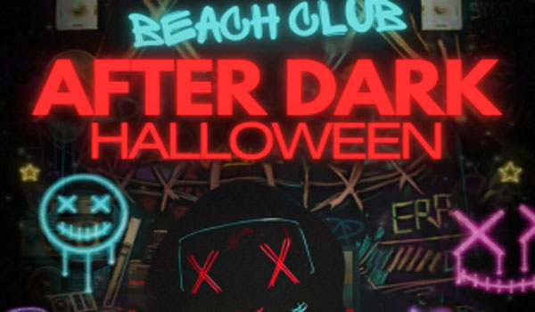 Promotional graphic for Friday Harbour's Halloween Beach Club After Dark