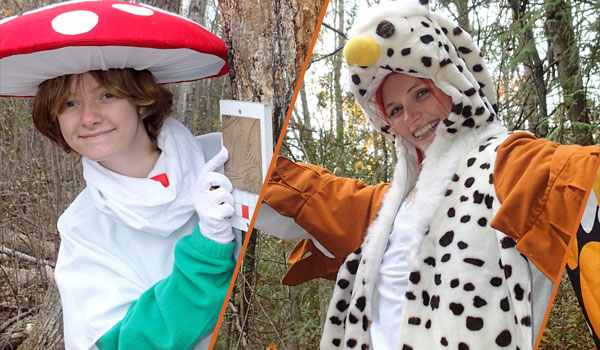 People outdoors during fall in halloween costumes at Wye Marsh