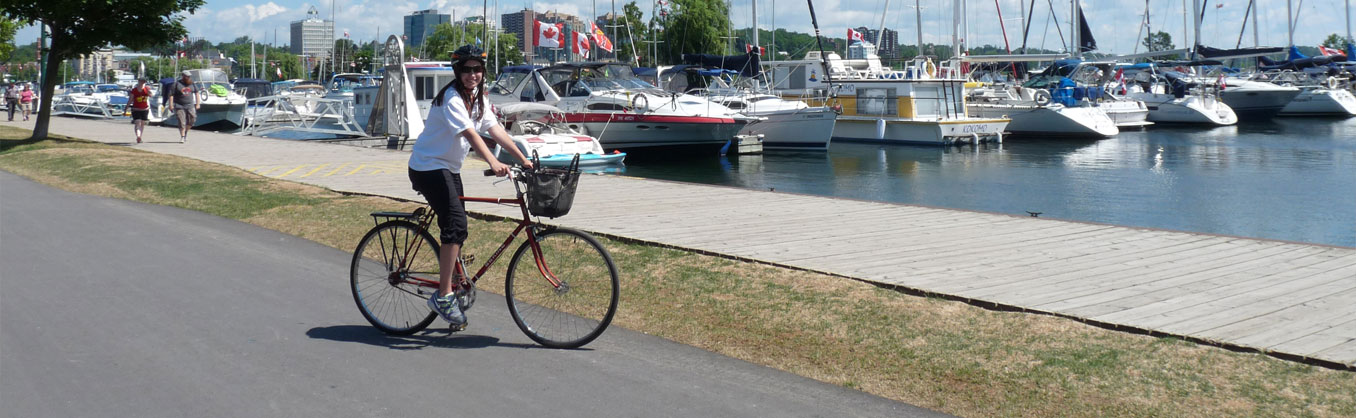 Student on a cycle adventure on Barrie's waterfront