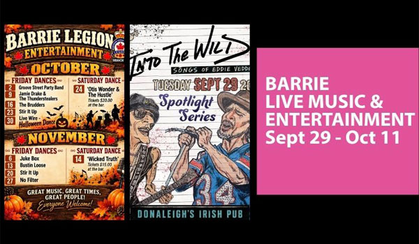 Collage of live music event posters in Barrie