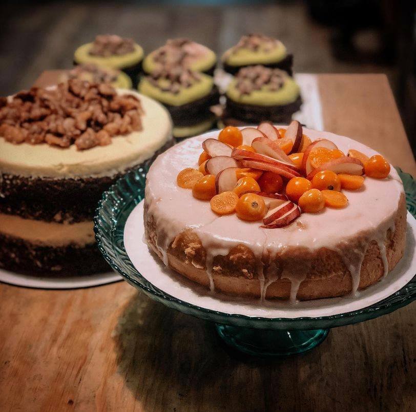 fall cakes displayed on table