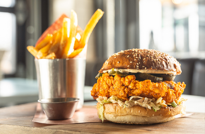 Beertown Chicken Burger and Fries