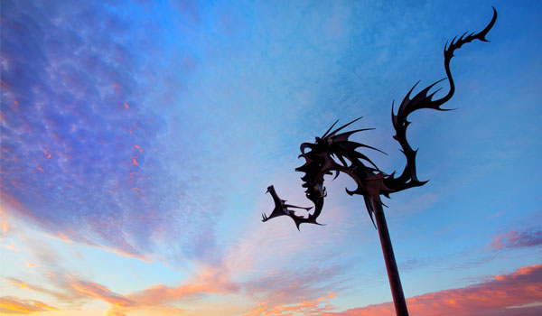 Barrie Sea Serpant sculpture at sun rise
