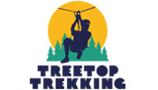 Treetop Treekking horseshoe logo with zipliner and treetop trekking text in blue