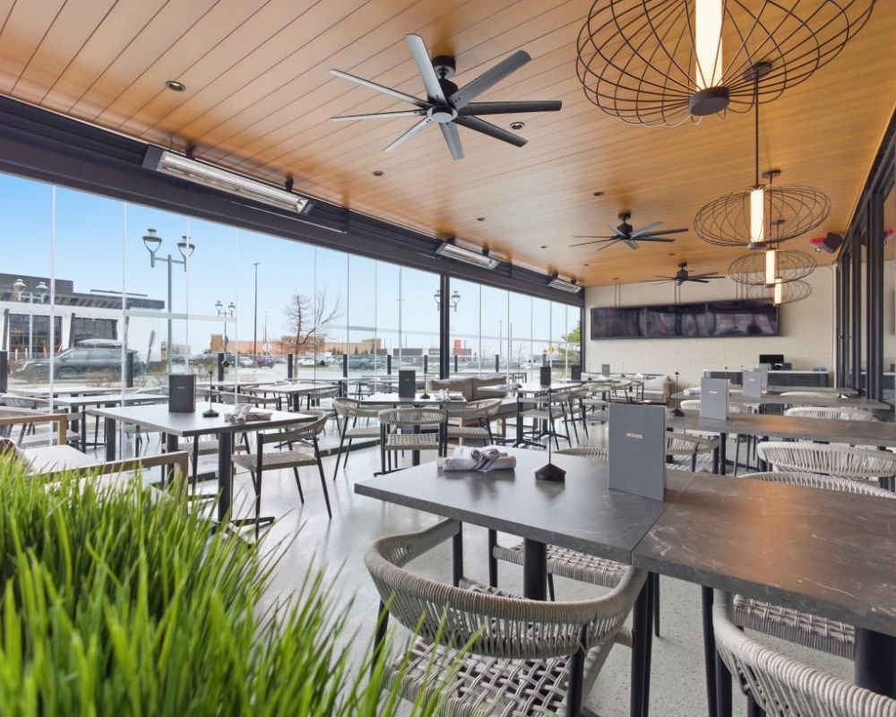 Moxies' Restaurant seasonal patio in Barrie