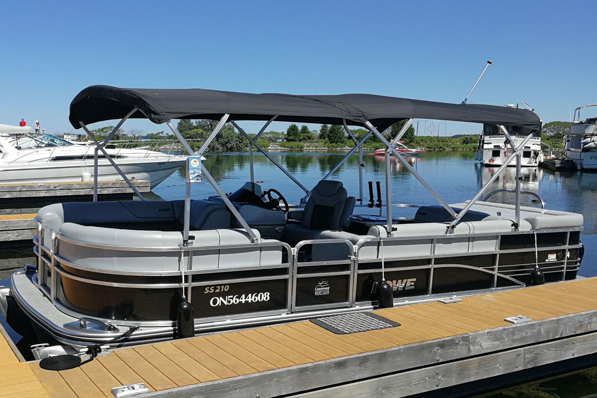 Pontoon boat docked at the Barrie Marina