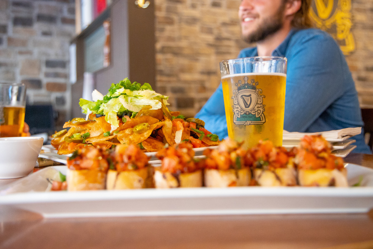 Selection of dishes and beer served at Donaleigh's Irish Public House