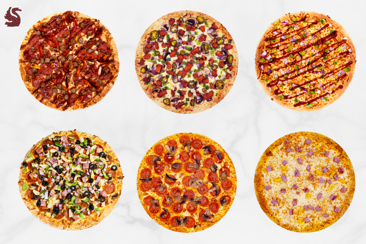 Selection of pizza's available at Red Swan Pizza in Barrie