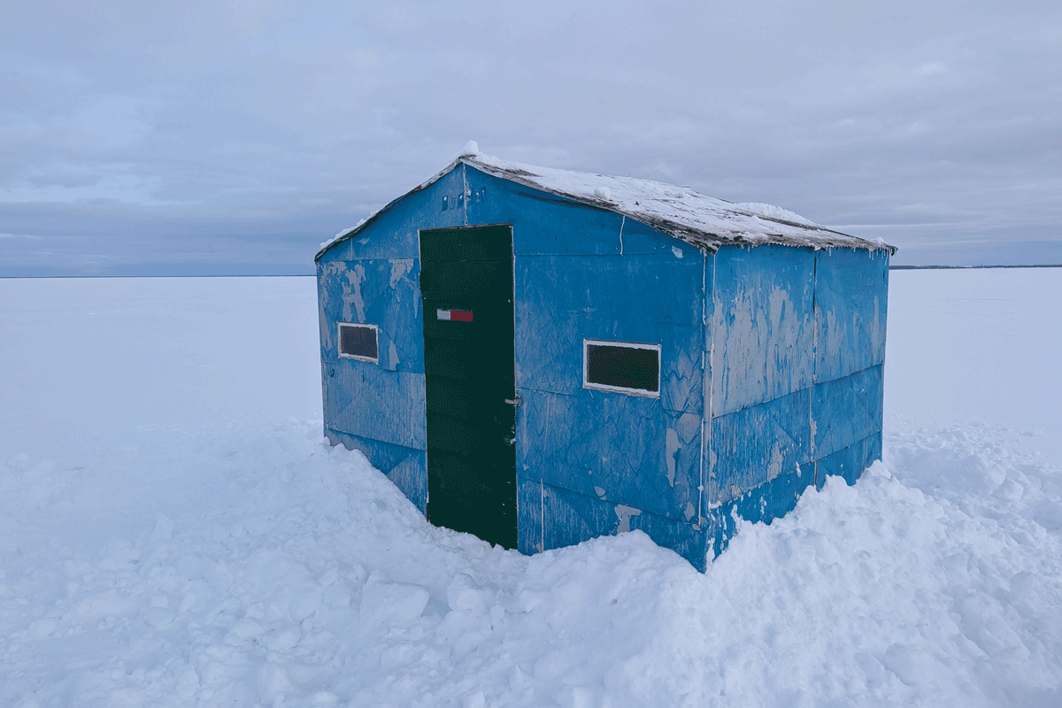 Blue Ice hut on frozen Kempenfelt Bay