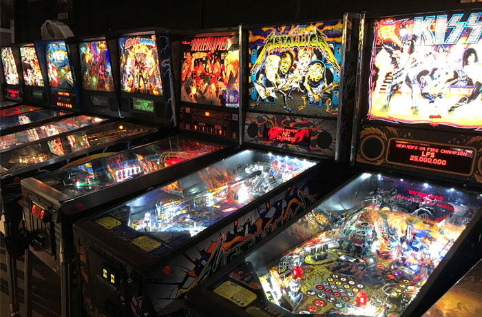 Last level arcade row of pinball machines
