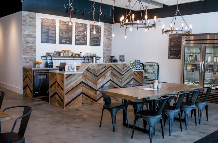 Ripe Juicery on King Street interior with wood panelling and casual decor