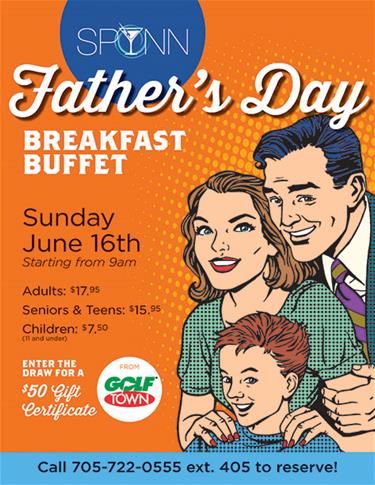 Spynn-Fathers-Day-2019-flyer Orange poster promoting the father's day brunch at Spynn Restaurant