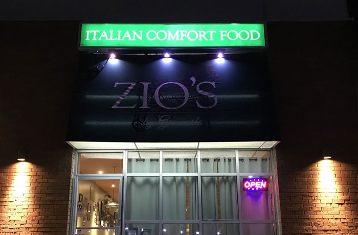 Zio's by Giancarlo restaurant exterior at night