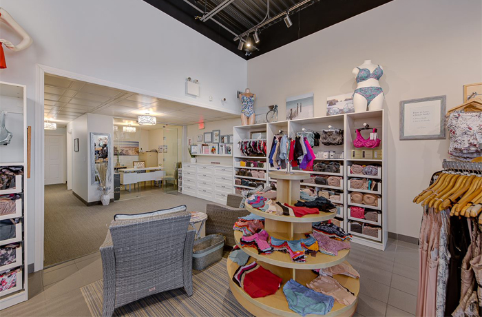 Inside shop image - bras and swimsuits